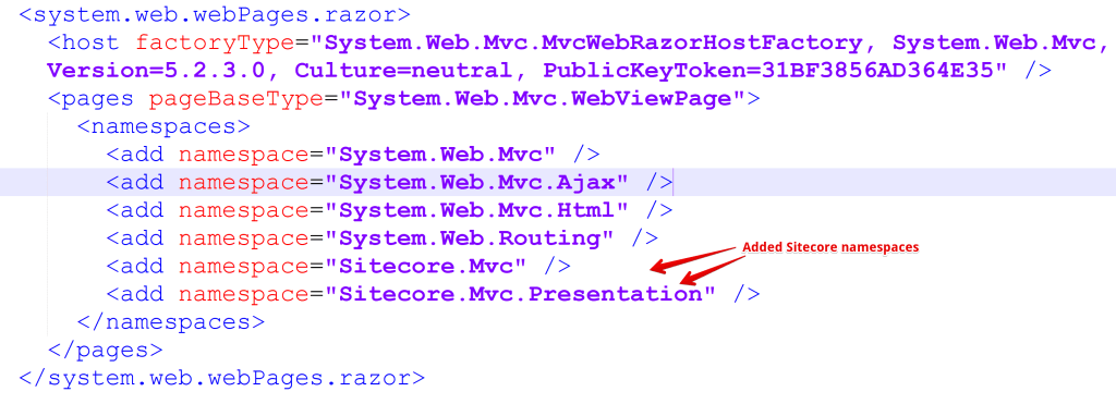 Added Sitecore namespaces